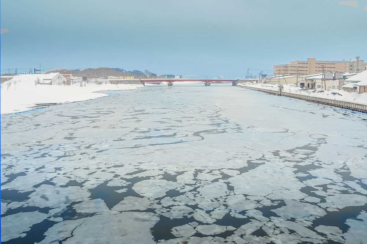 Drift ice in Abashiri River Japan