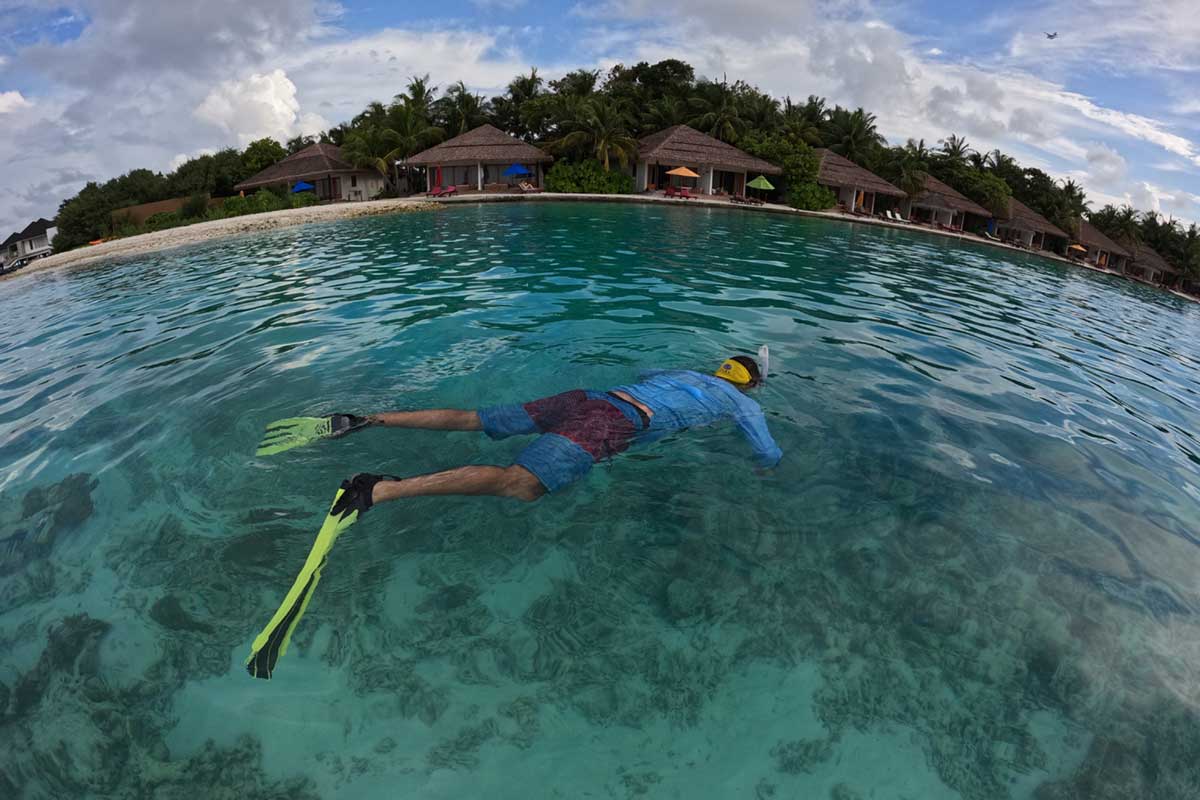 Brad snorkelling in the resort lagoon