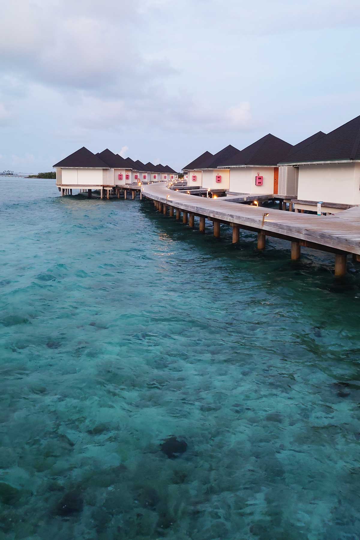 Dusk at the overwater bungalows