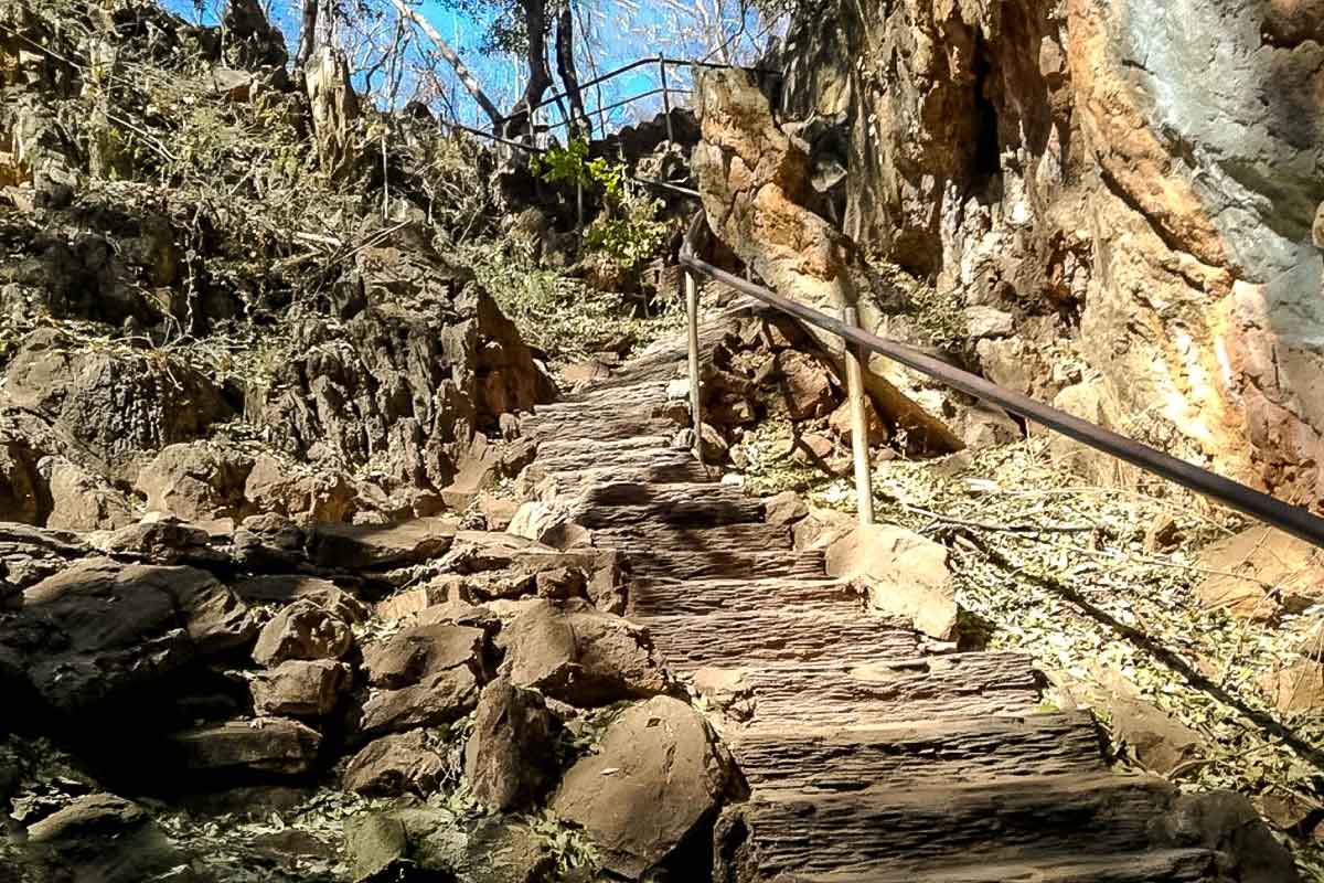 Stairs down into Chinhoyi Caves in Zimbabwe