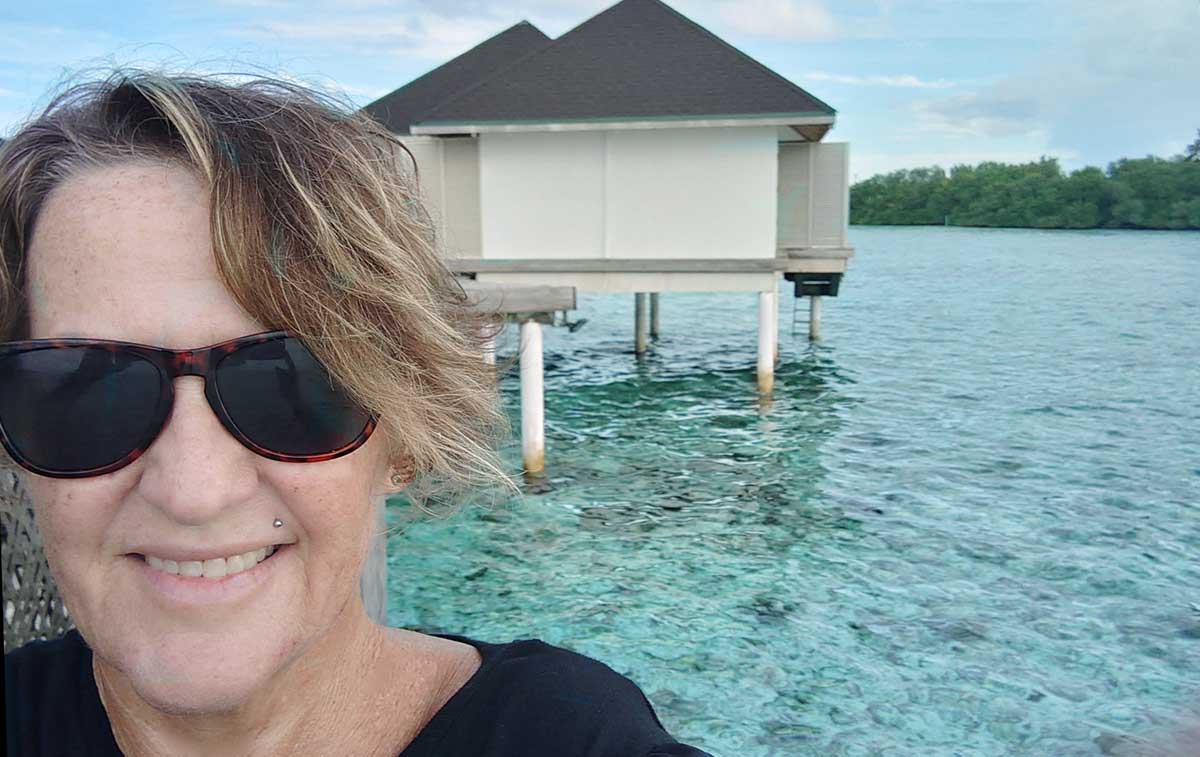 Me at our bungalow at Cinnamon Dhonvelli The Maldives