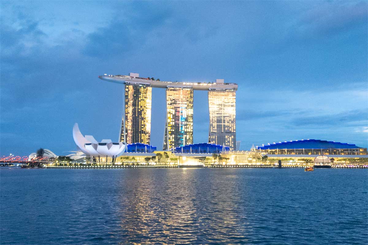 The Marine Bay Sands glittering at sunset