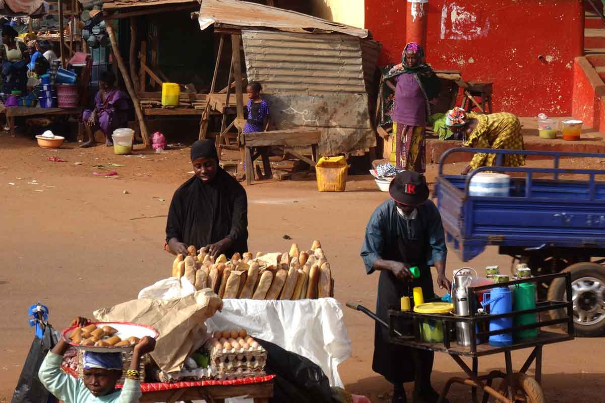 Bread baguettes at a local market day in Dabola Guinea