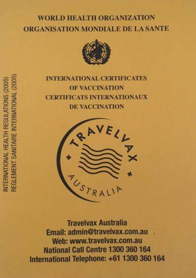 A travel vaccination booklet