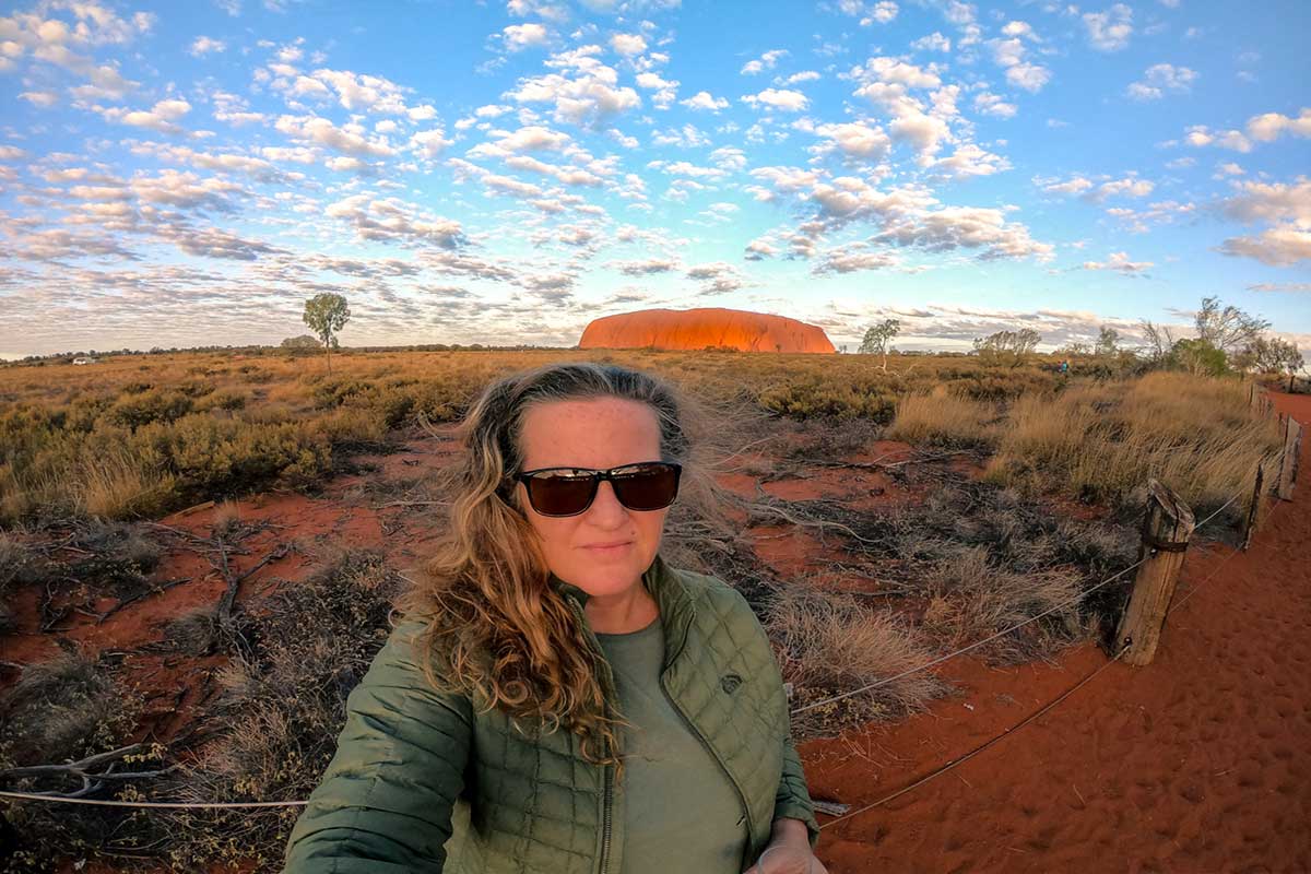 Jen at Uluru at sunset