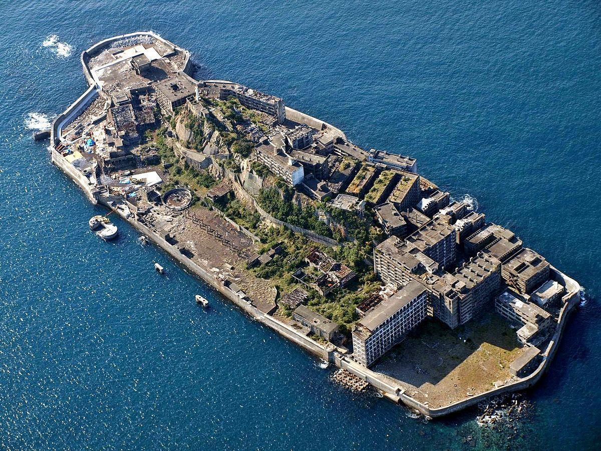 Hashima Gunkanjima or Battleship Island from the air