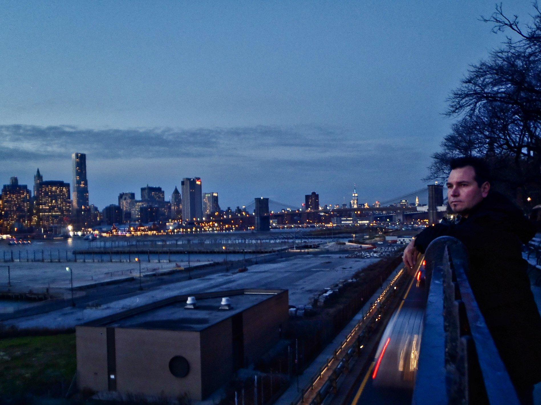 Brad and the view of Manhattan from Brooklyn