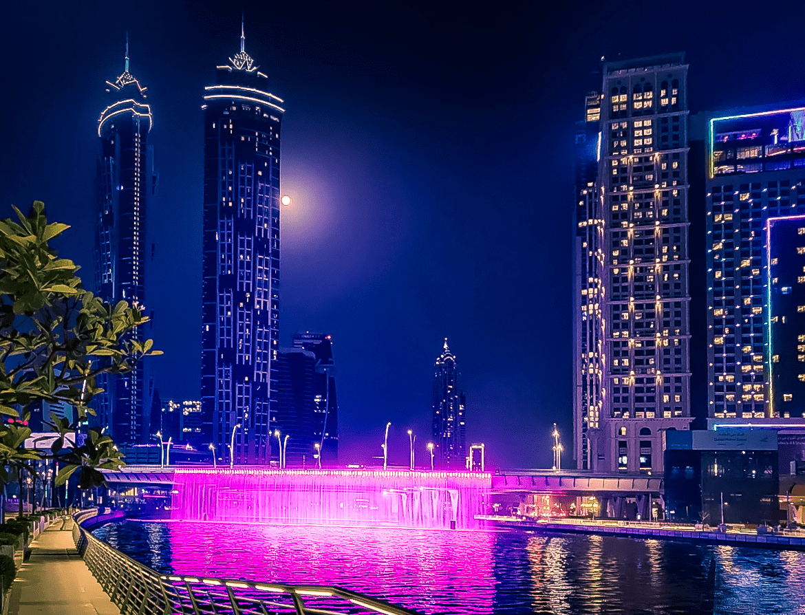 Lights along the Canal walk, Dubai