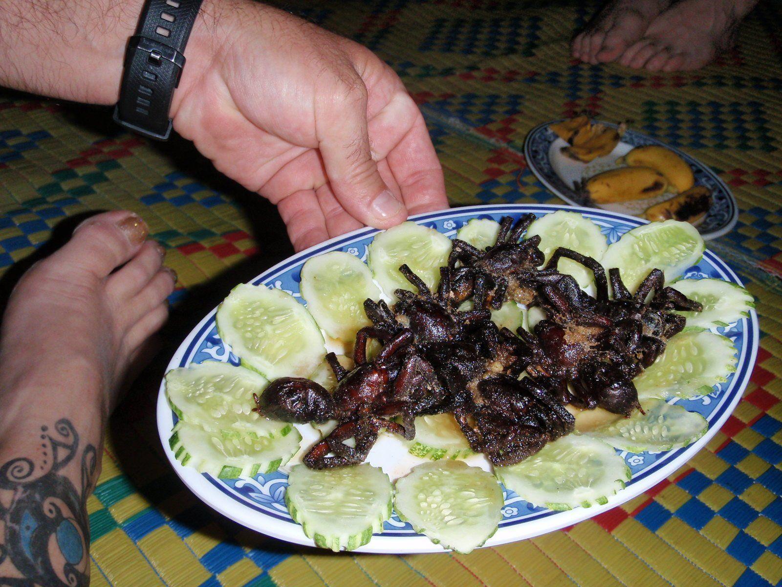 Eating fried tarantulas in Siem Reap
