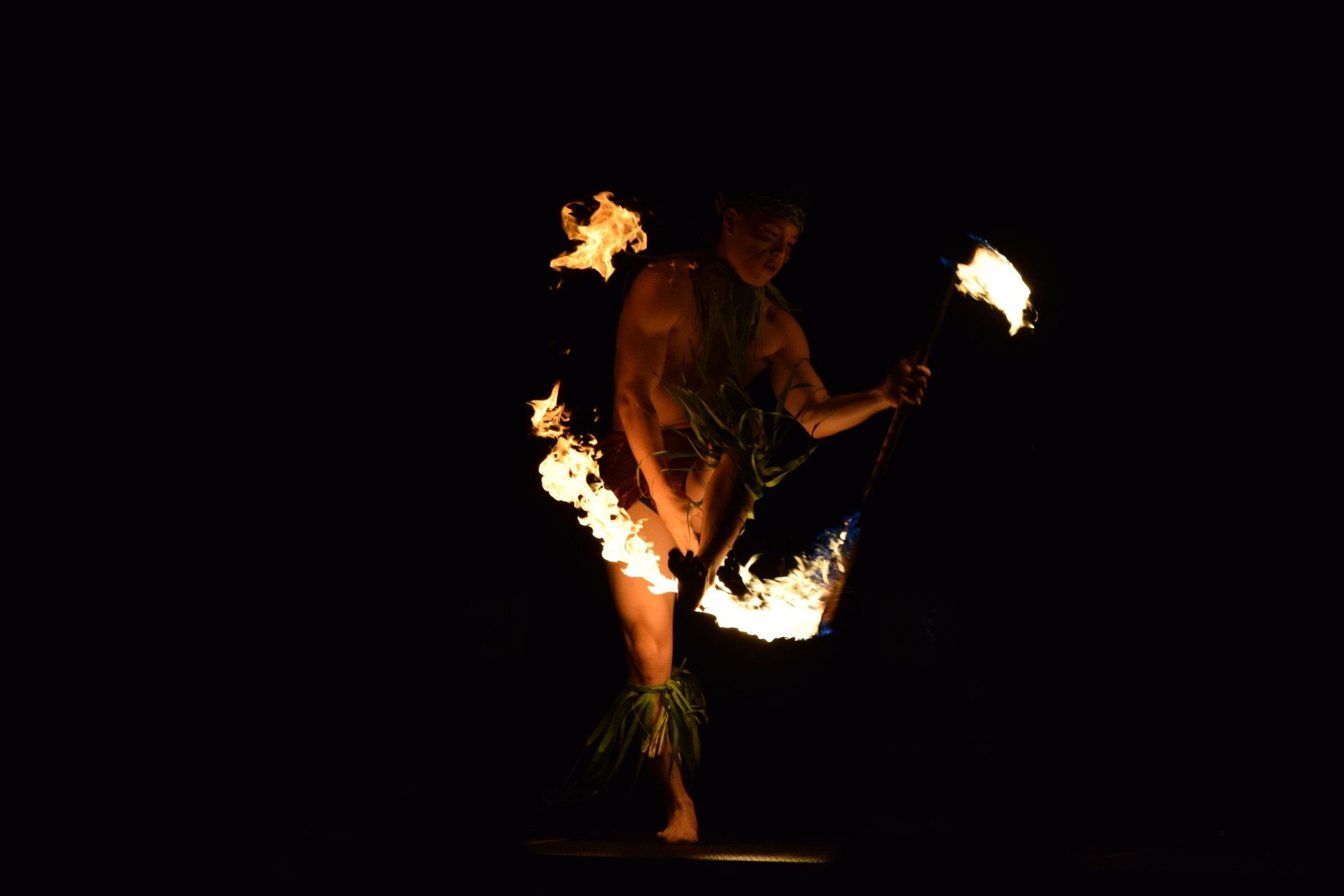 Fire dance during a Hawaiian Luau
