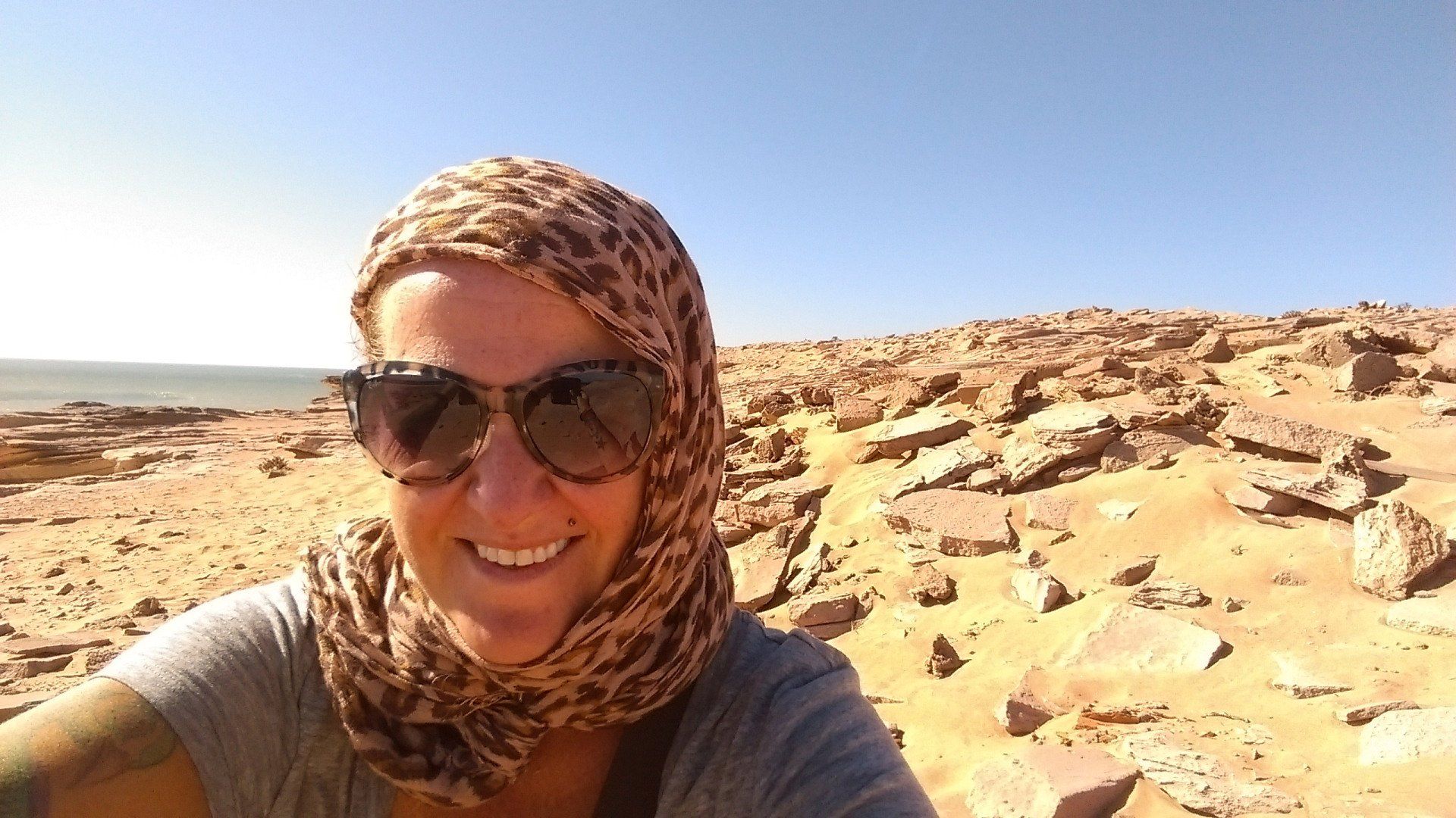 Jen from Charge The Globe at Cap Blanc in Mauritania