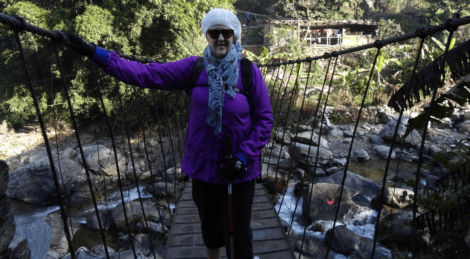 Crossing my first rope bridge on the Annapurna Circuit