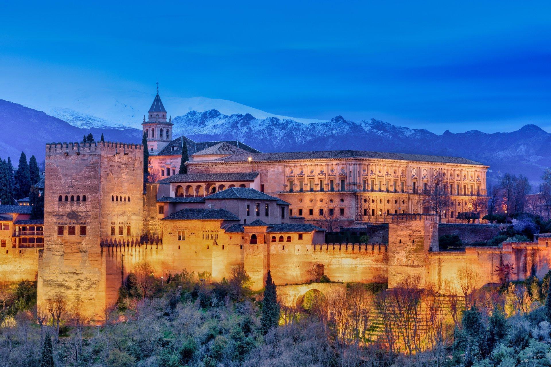 The Alhambra at night.