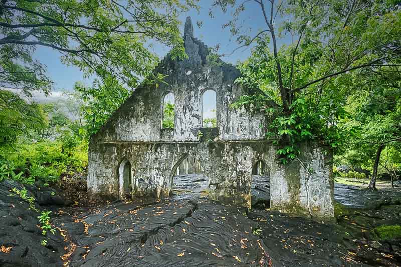 LMS Church still standing after the eruption of Mount Matavanu in Samoa