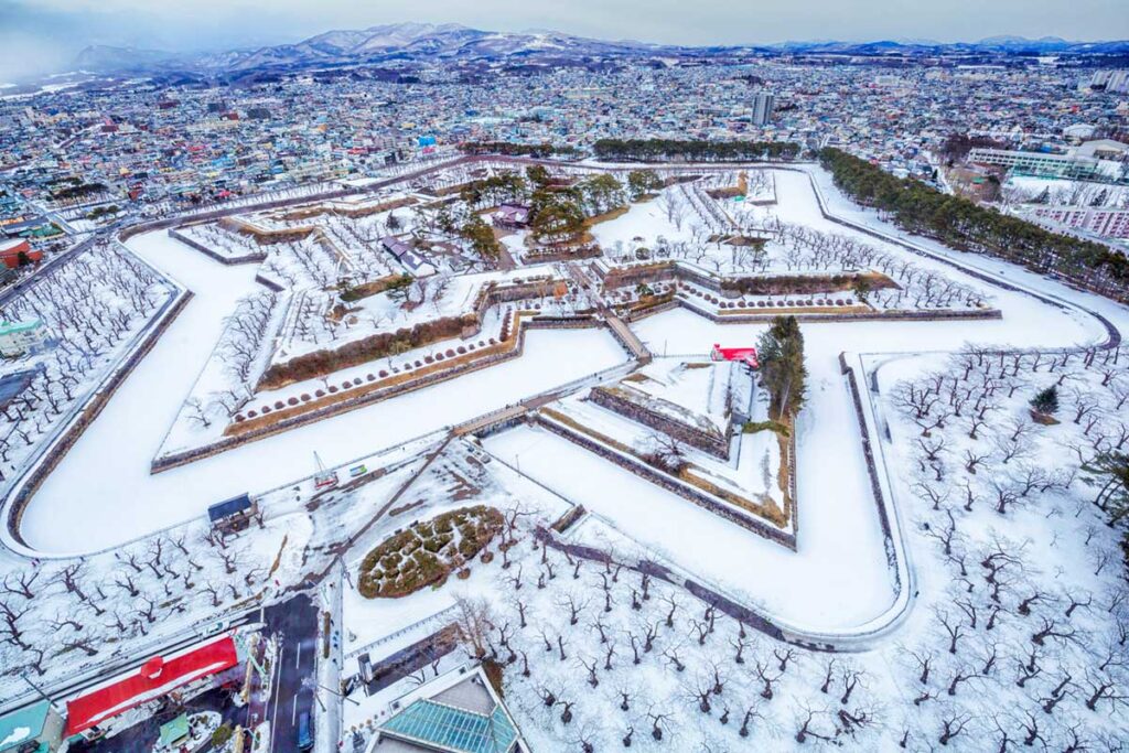 Snow covered Goryokaku Fort From Tower