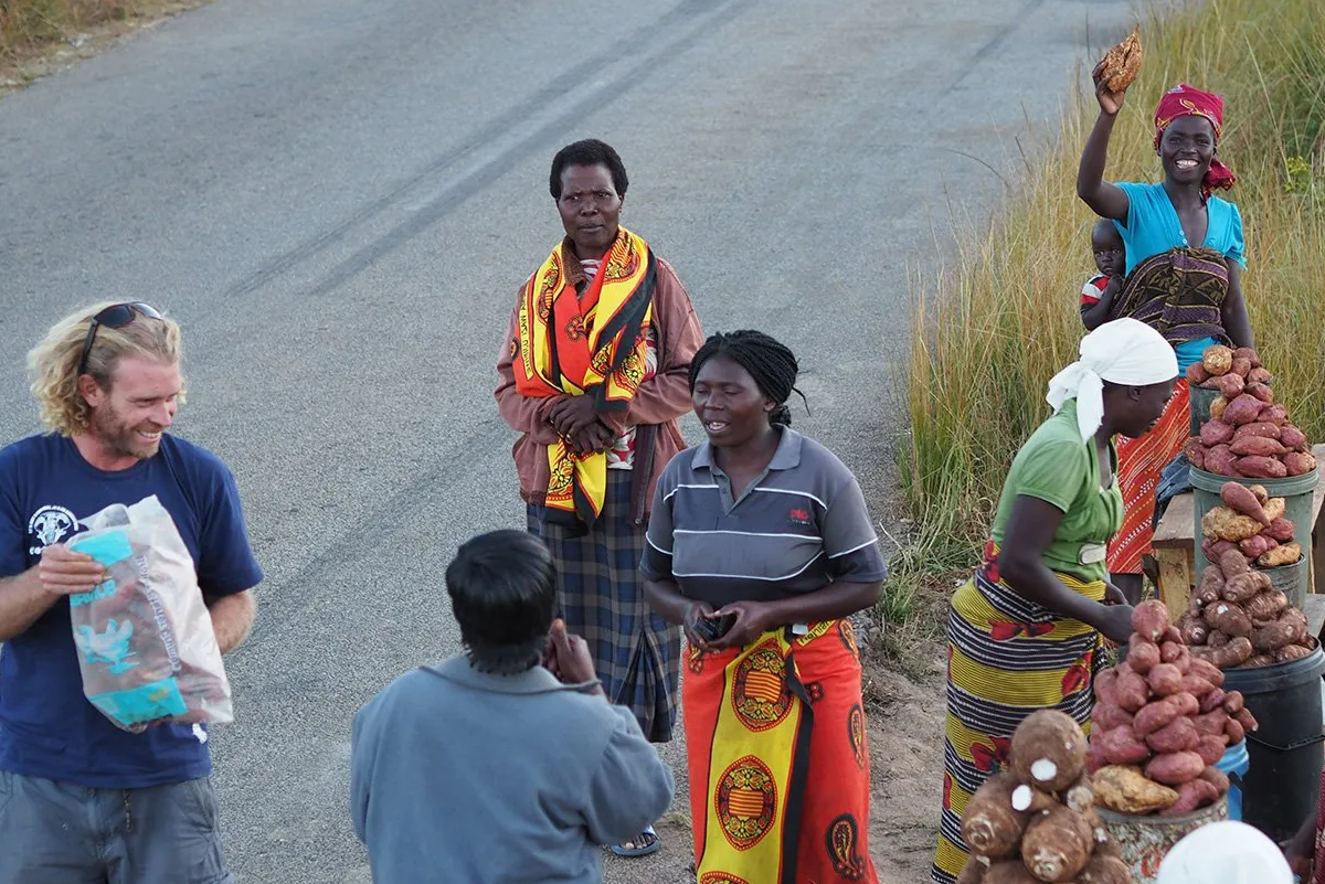 Geoff shopping roadside in Zimbabwe