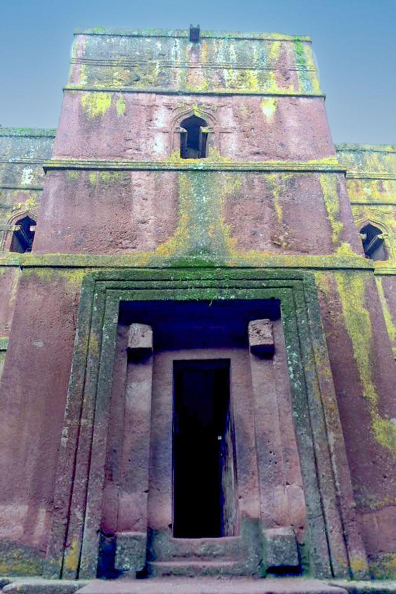 The pink hues of the Church of St George, Lalibela