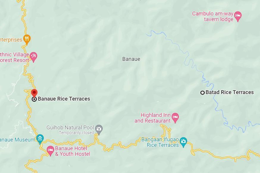Map to show Batad and Banaue rice terraces locations