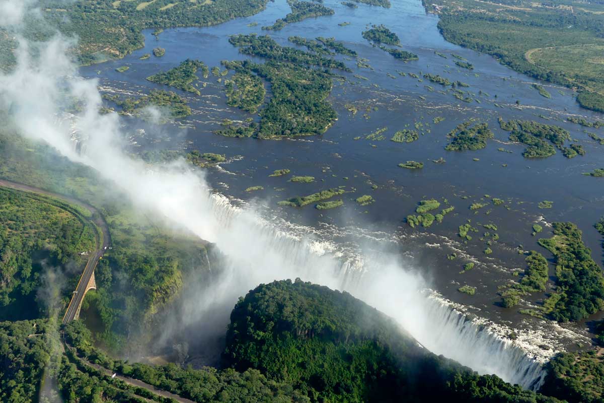 An aerial view of Victoria Falls