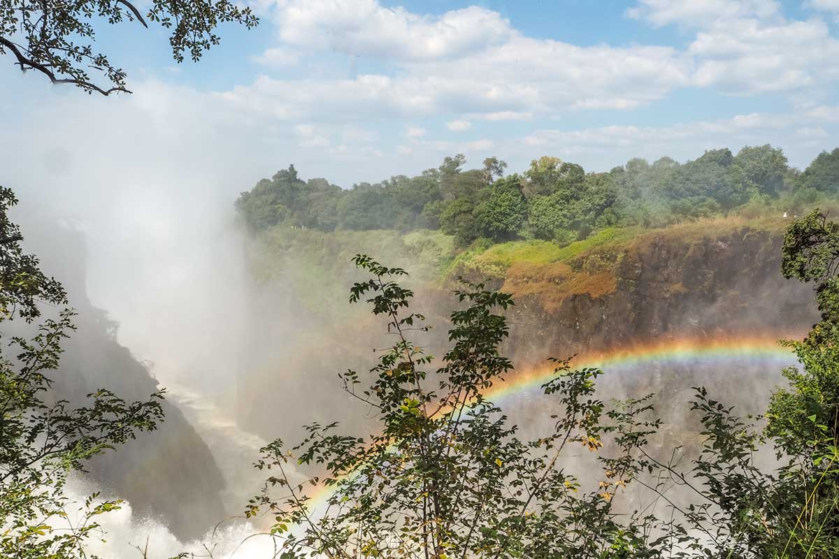Rainbow caused by the mist at Victoria Falls
